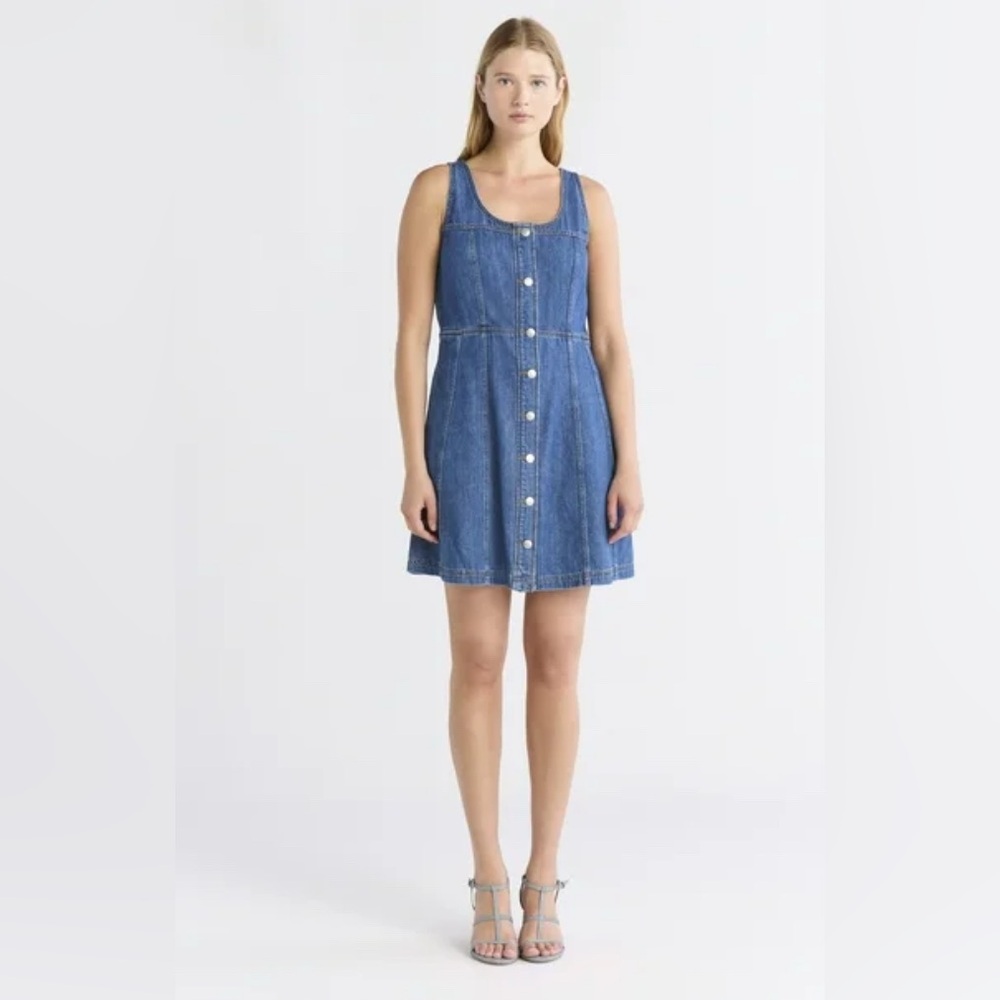 Free Assembly Women's Sleeveless Paneled Chambray Mini Dress - Size L